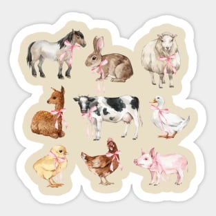 Cute Farm Animals Pink Bows Preppy Girl Farmer Baby Shower Sticker